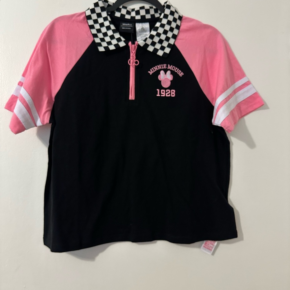Disney Minnie Mouse Pink & Black Adult Polo Top